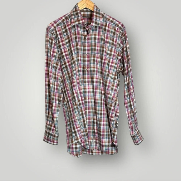Peter Millar | Plaid Button Front Mens Shirt Chest Pocket Cotton EUC - Picture 6 of 8